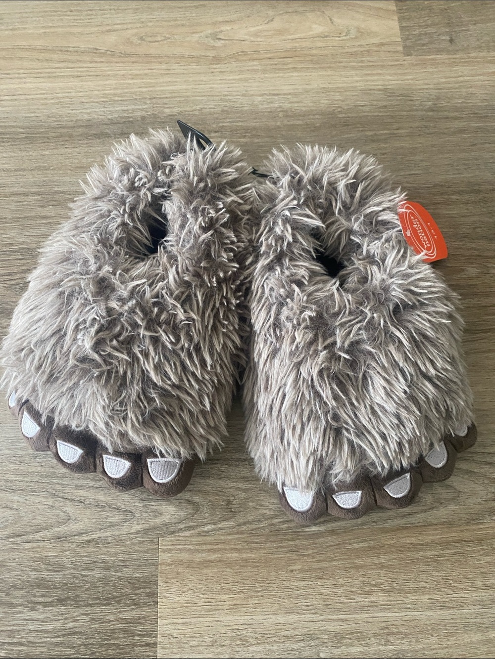 wonder nation Fuzzy Brown Monster Paw Kids Slippers